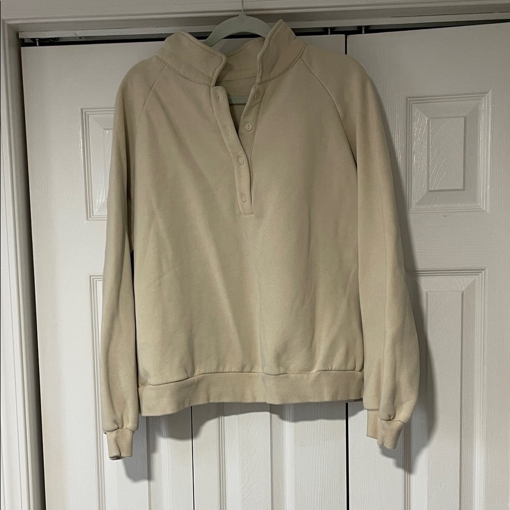 Cream Button-Up Sweatpants Set
